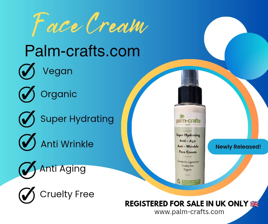 Bottle of palm Crafts face cream with benefits