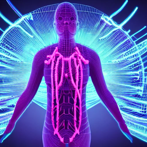 a human body with a glowing blue light and a glowing blue light