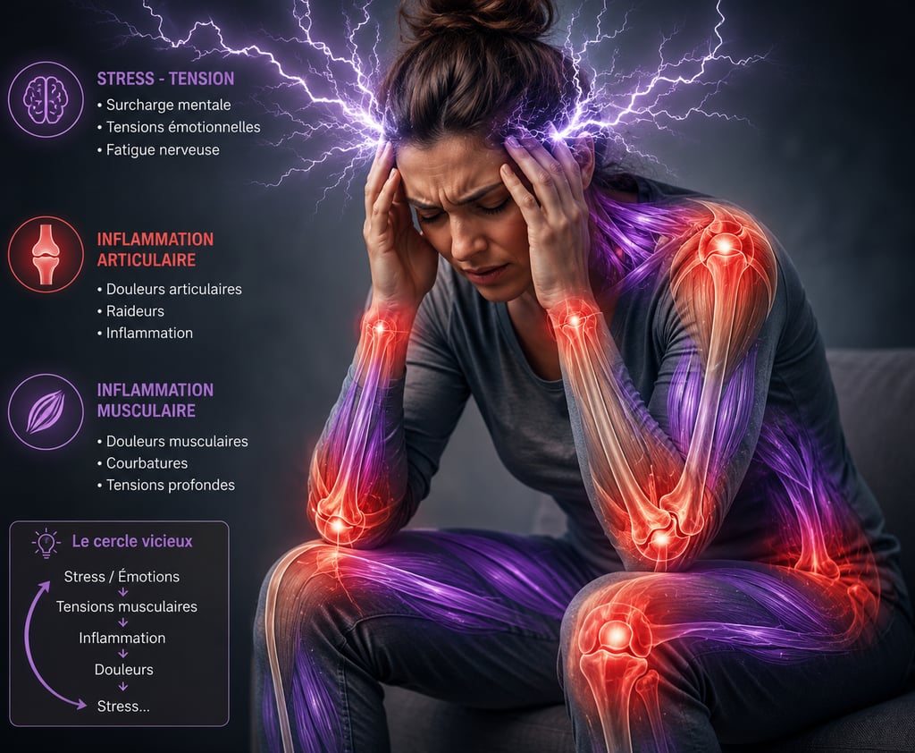 Stress, fibromyalgie et douleurs chroniques : illustration des tensions émotionnelles, des douleurs 