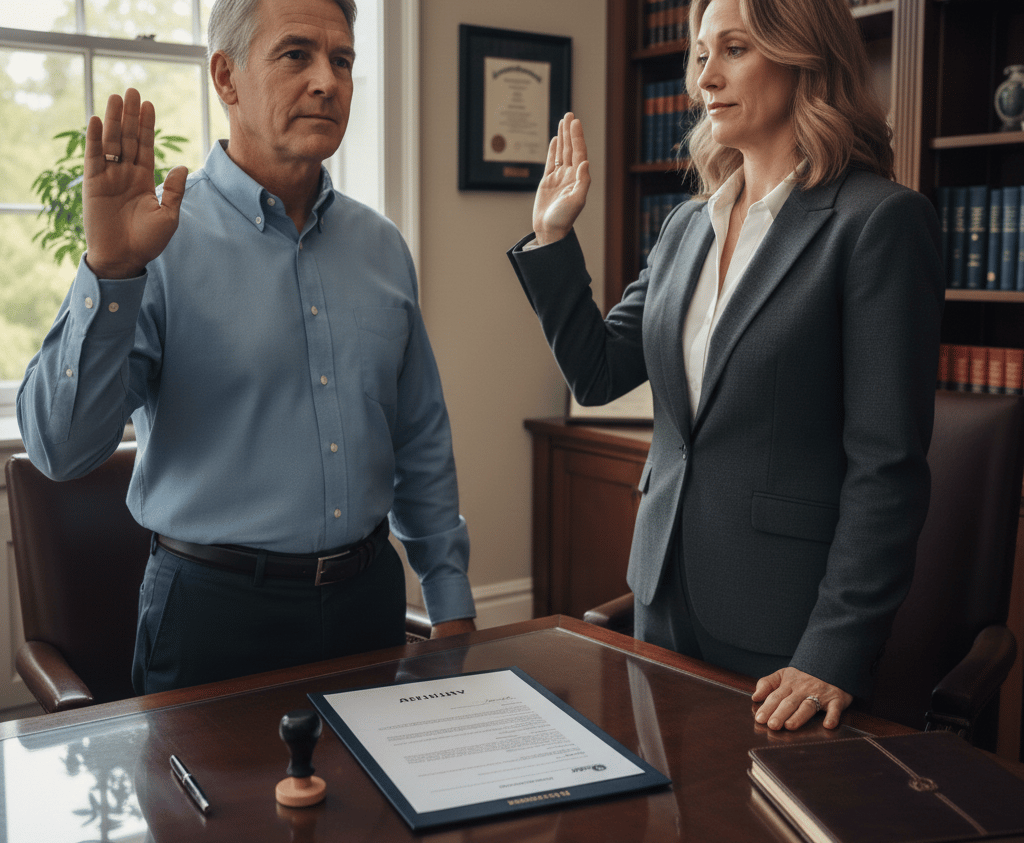 Massachusetts notary public notarizing an affidavit under oath