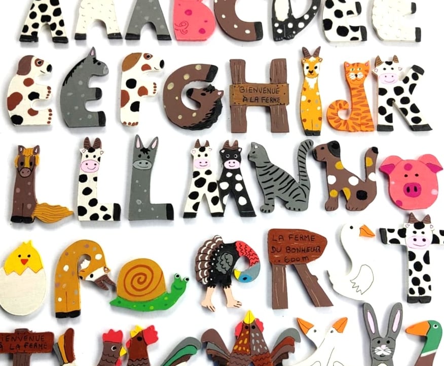 Lettres en bois animaux de la ferme pour prénoms de porte chambre d'enfant