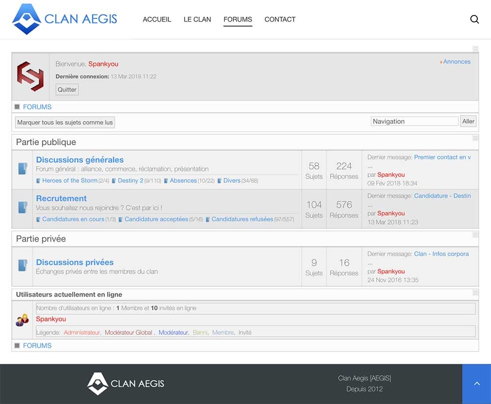 Clan Aegis France site web en 2016