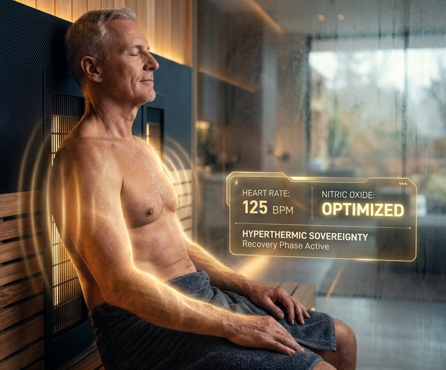 Senior taking an infrared sauna