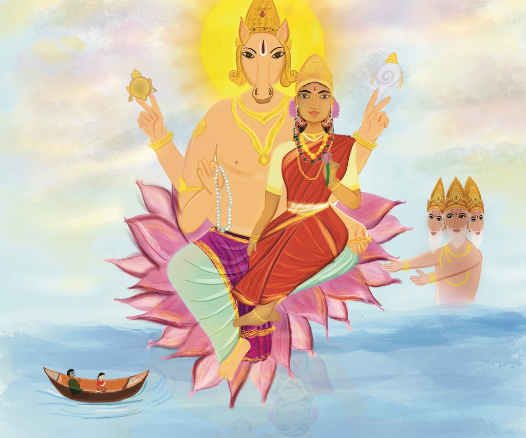 Lord Hayagriva illustration that is found as is, on Family tunes' book, 'My First Shloka Book - vol