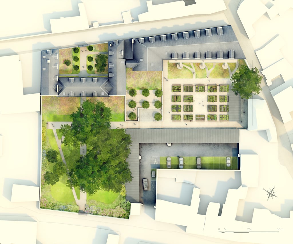 Plan masse 3D aquarelle - Angers - Vauvert - Arnou architecte du patrimoine - Histoire et Patrimoine 