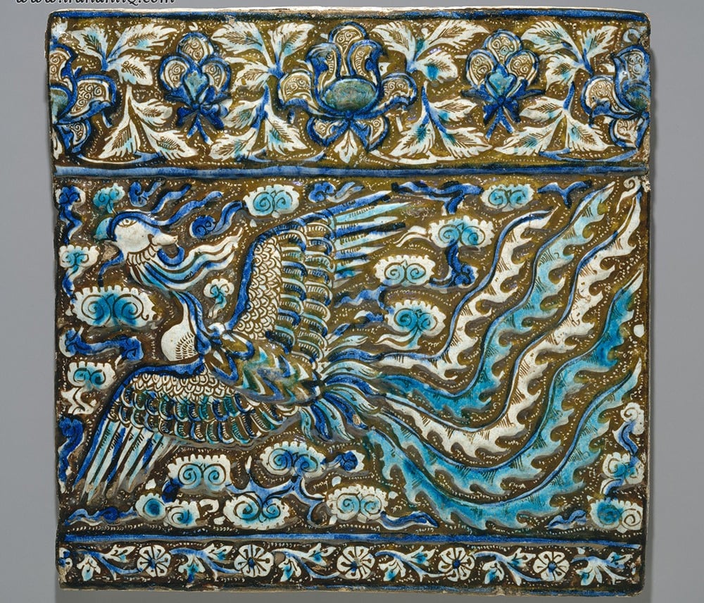 image of phoenix, late 13th century. Excevated at Takht-i Sulaiman, Iran.