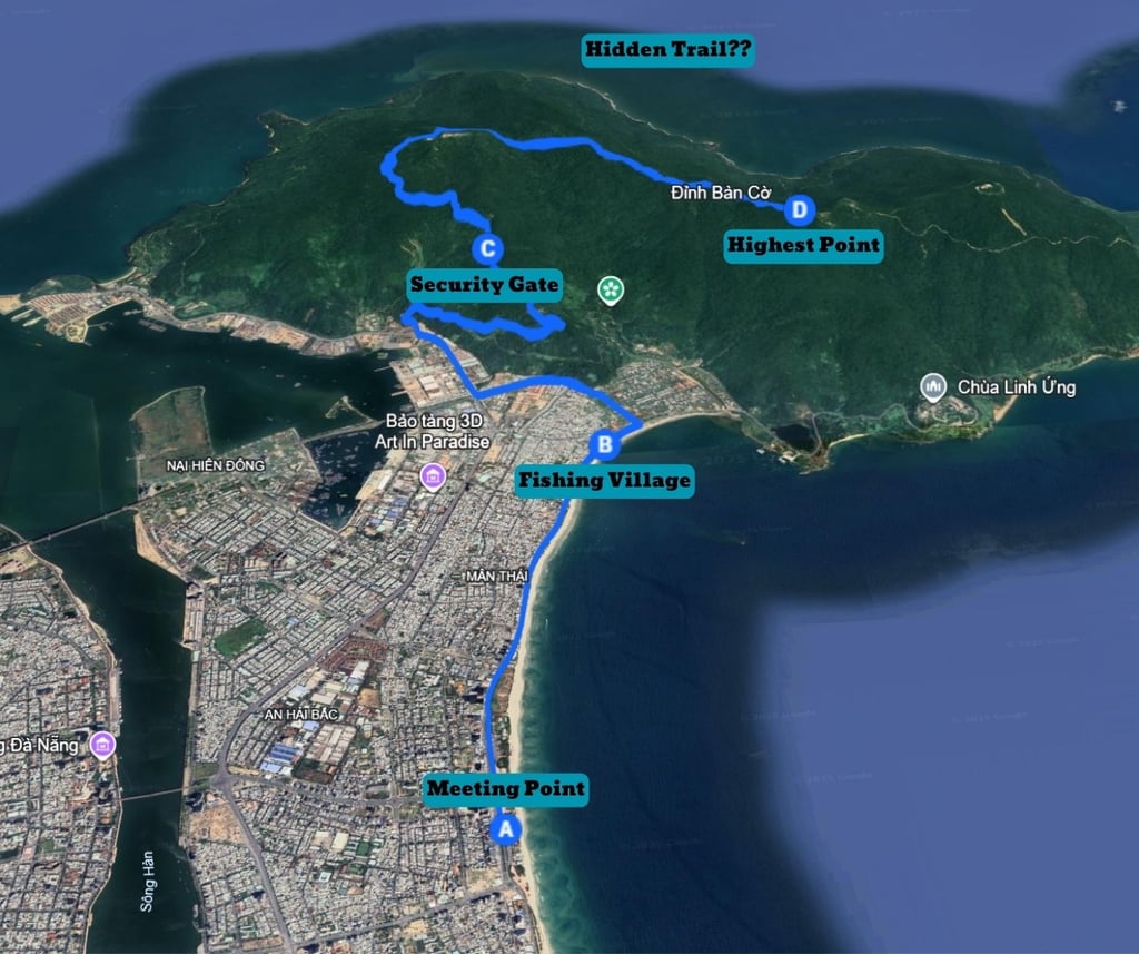 Example for the route of the langur watching tour in Da Nang.