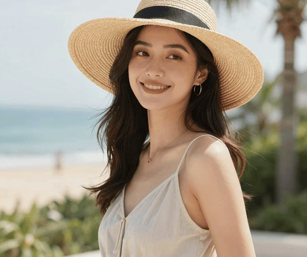 femme portant un chapeau de paille élégant en été