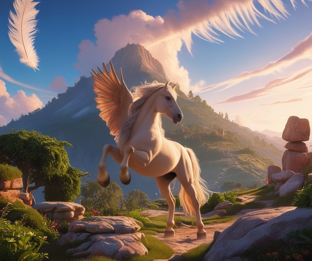 Cenário detalhado do Monte Tifão com Pegasus no jogo, mostrando melhorias visuais e texturas.