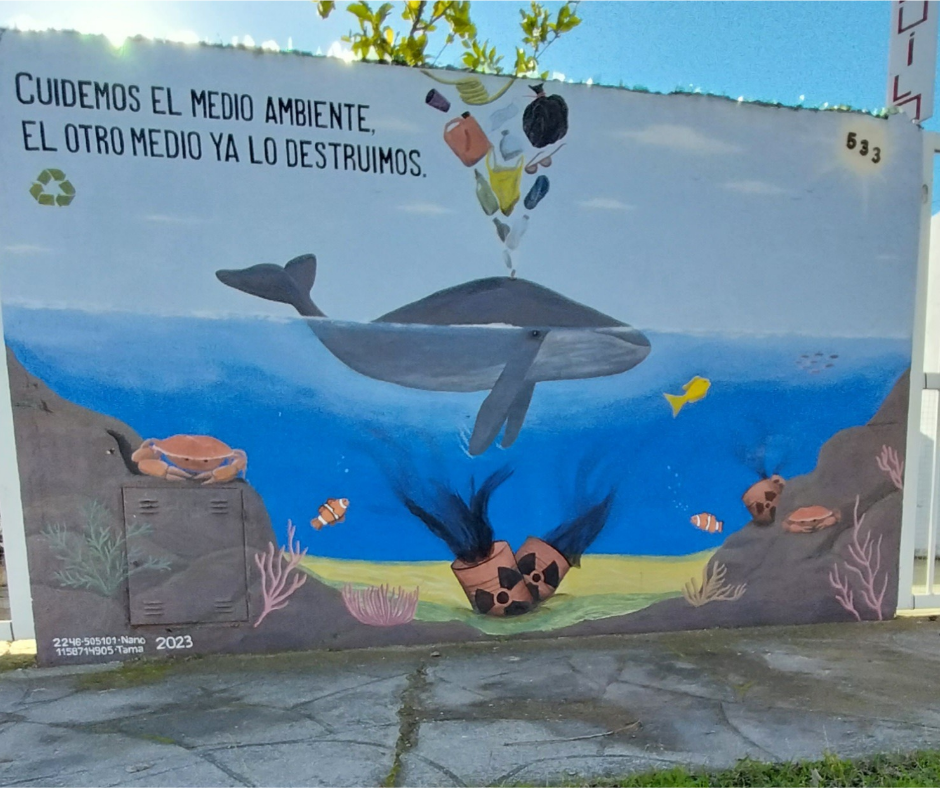 a mural of a dolphin and a dolphin