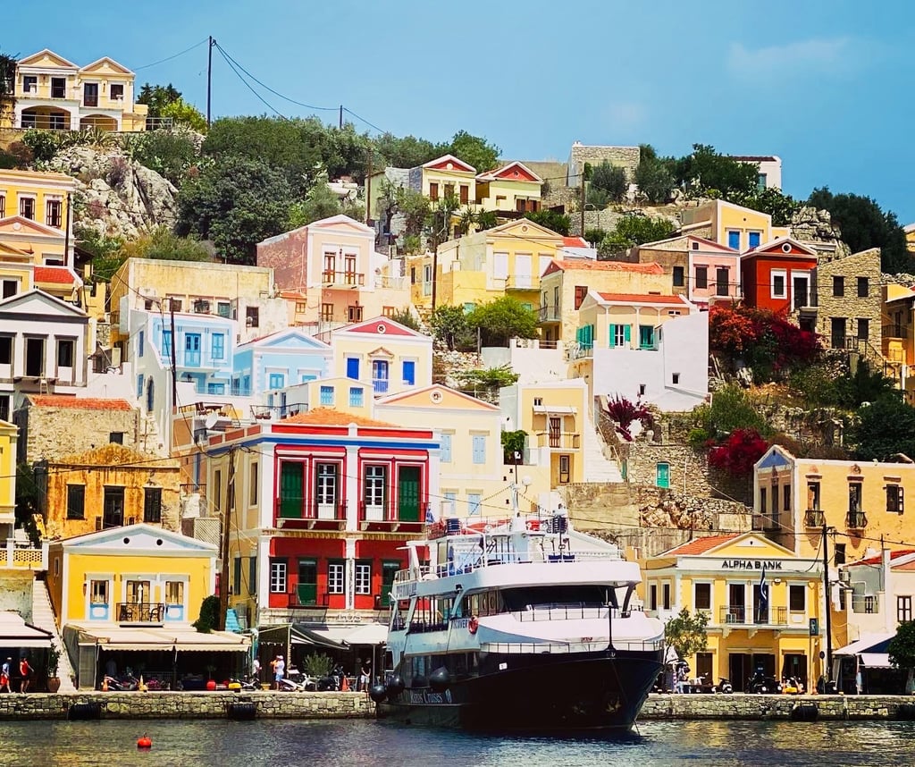 colorful houses at Symi island in Greece