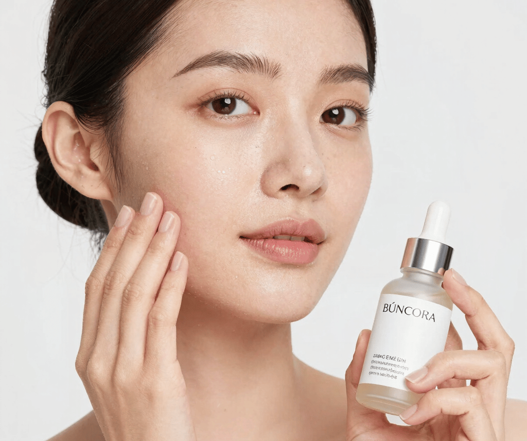 Woman holding her cheek with a small breakout on her chin