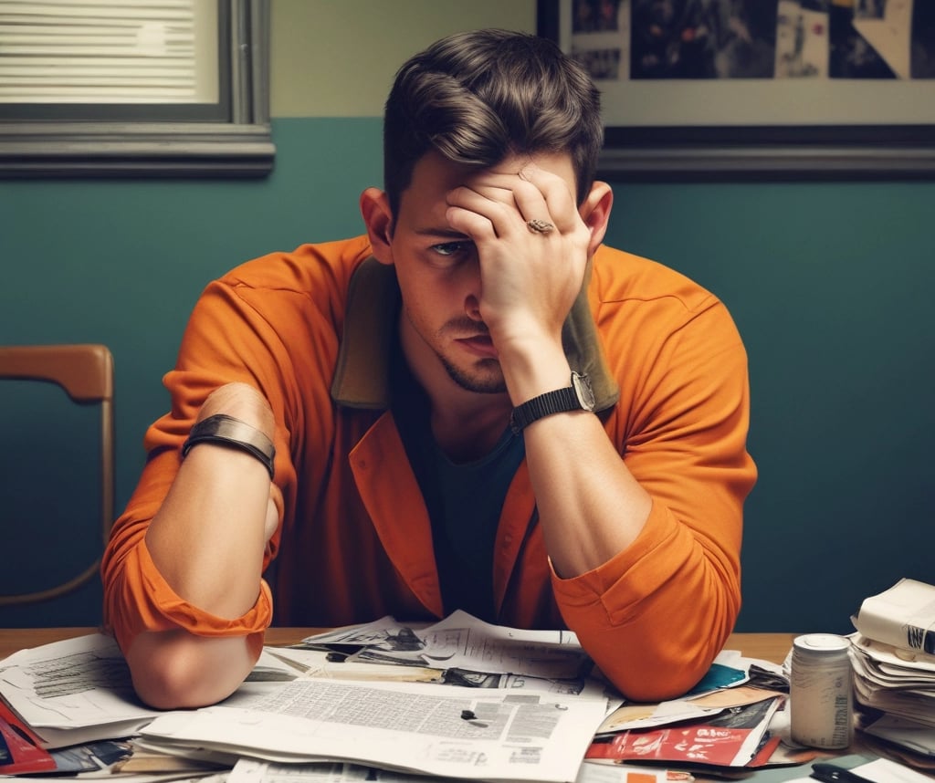a man sitting at a table with papers and papers