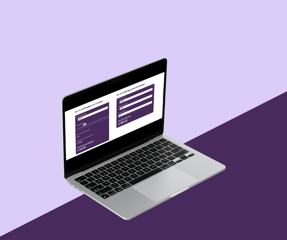 a laptop computer screen showing a website page on a purple background