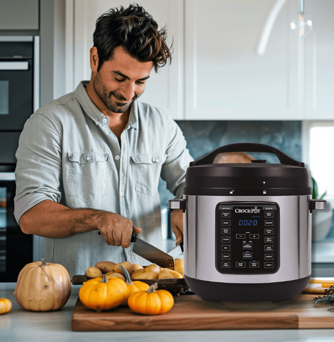 a man is cutting up some food in a kitchen