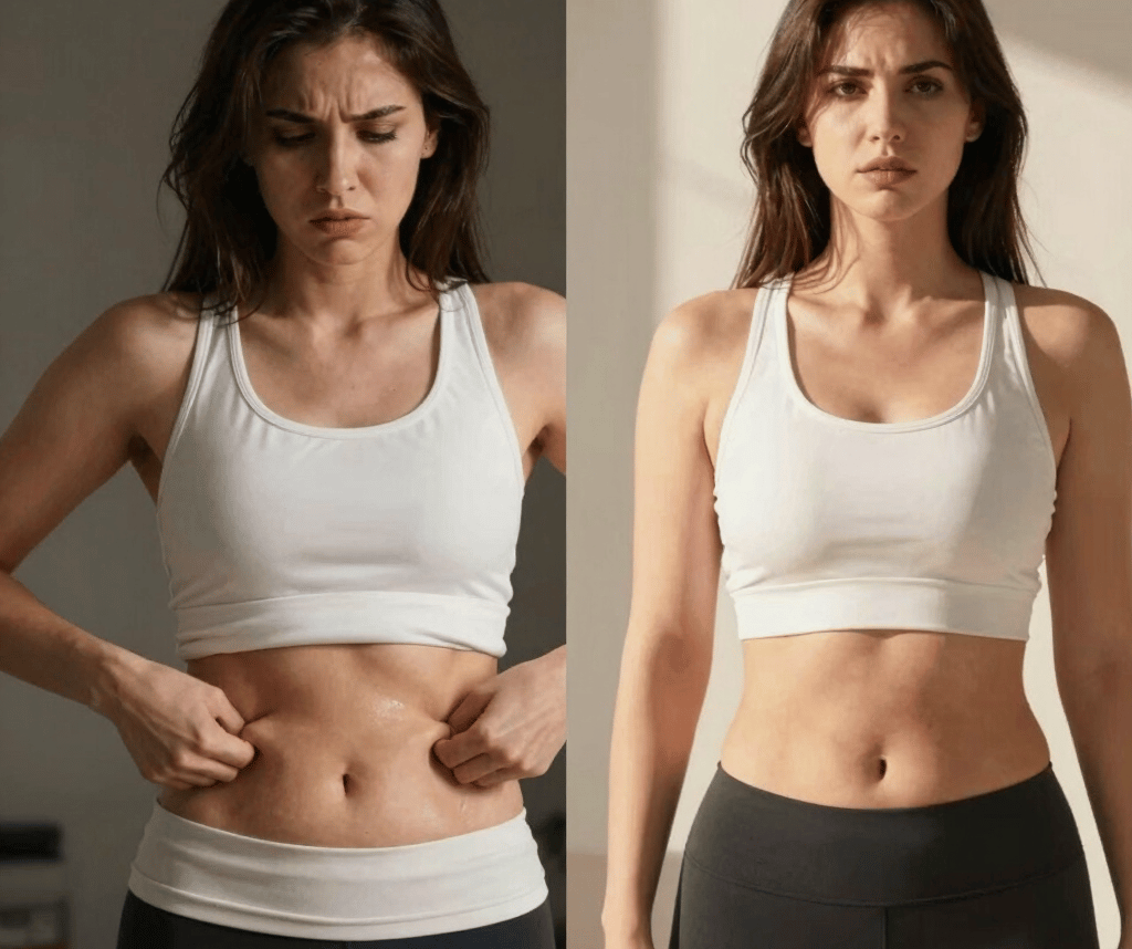 Medical illustration showing best way to burn stomach fat with GLP-1 hormonal treatment from SkinnyR