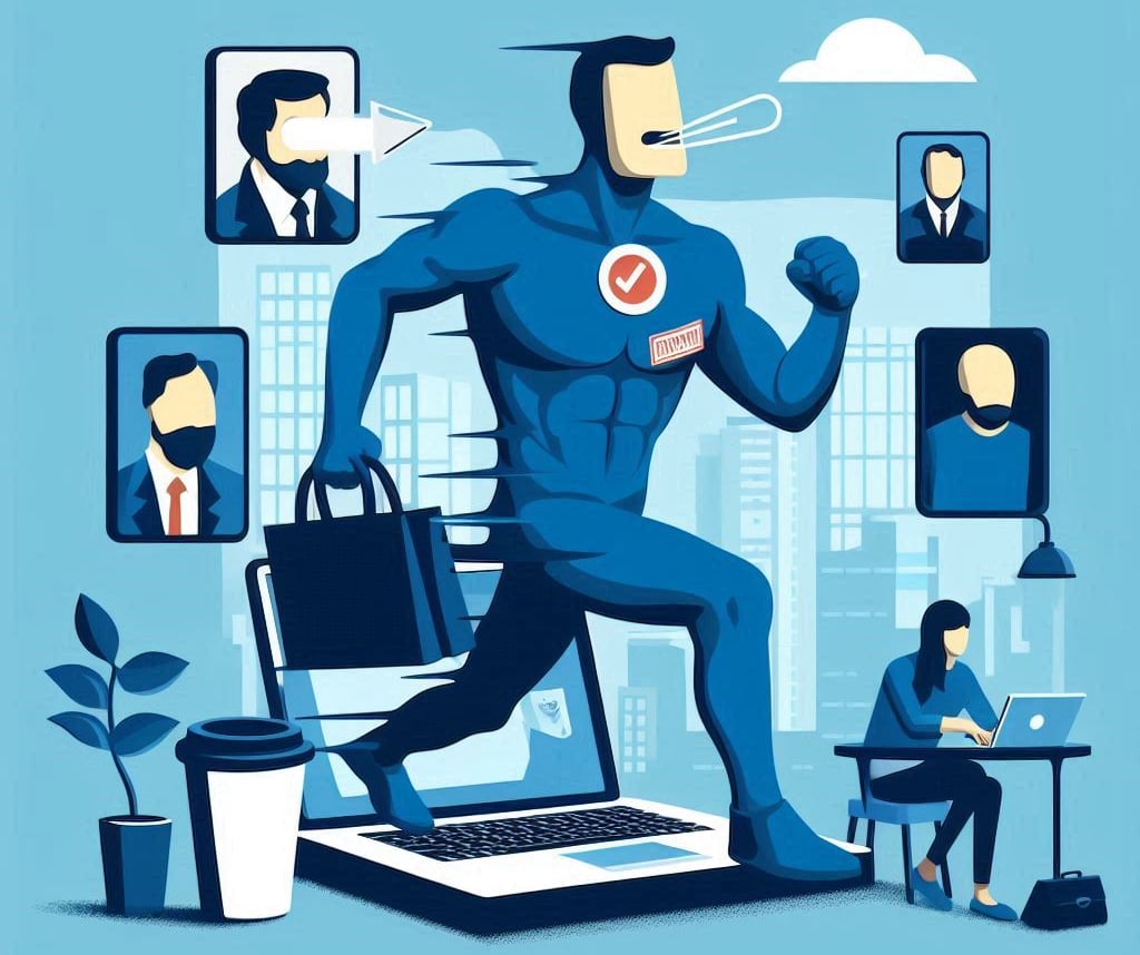 An image of a character emerging from a computer as a personal brand of a business