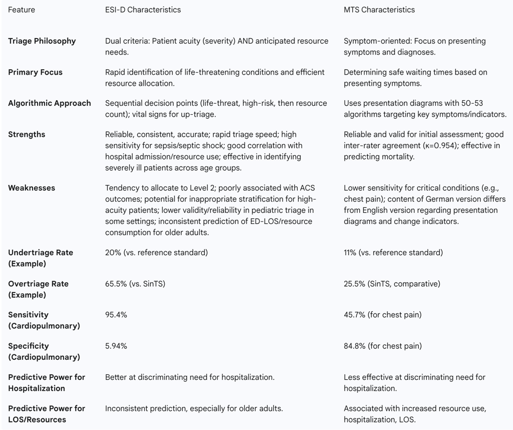 Table 3: Comparative Analysis of ESI-D and Manchester Triage System (MTS)