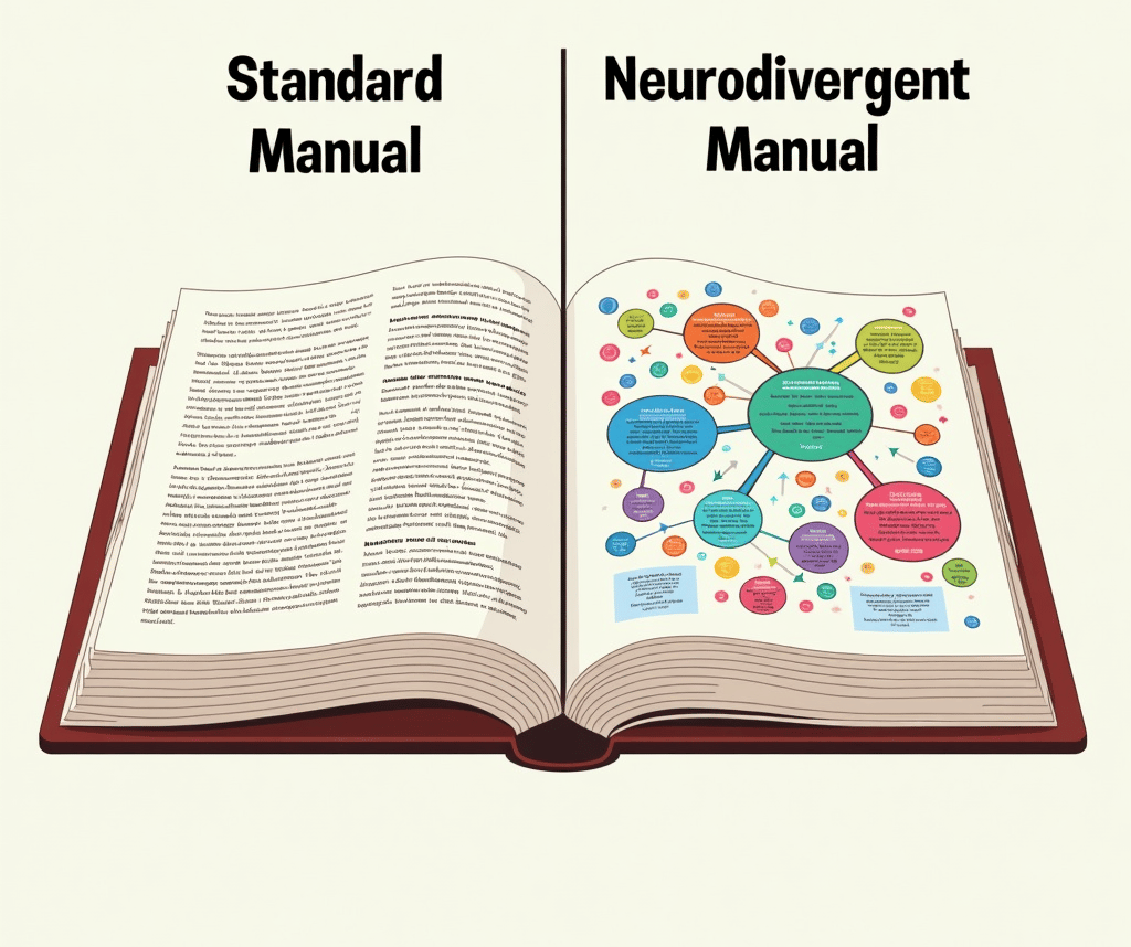 ADHD vs neurotypical brain manual comparison highlighting unique approach.