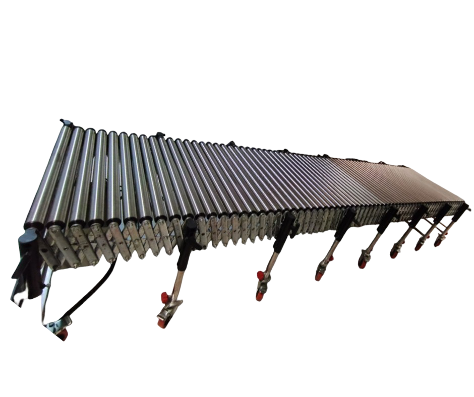 Transportador de rodillos flexible para el manejo eficiente de cajas, paquetes y productos en operac