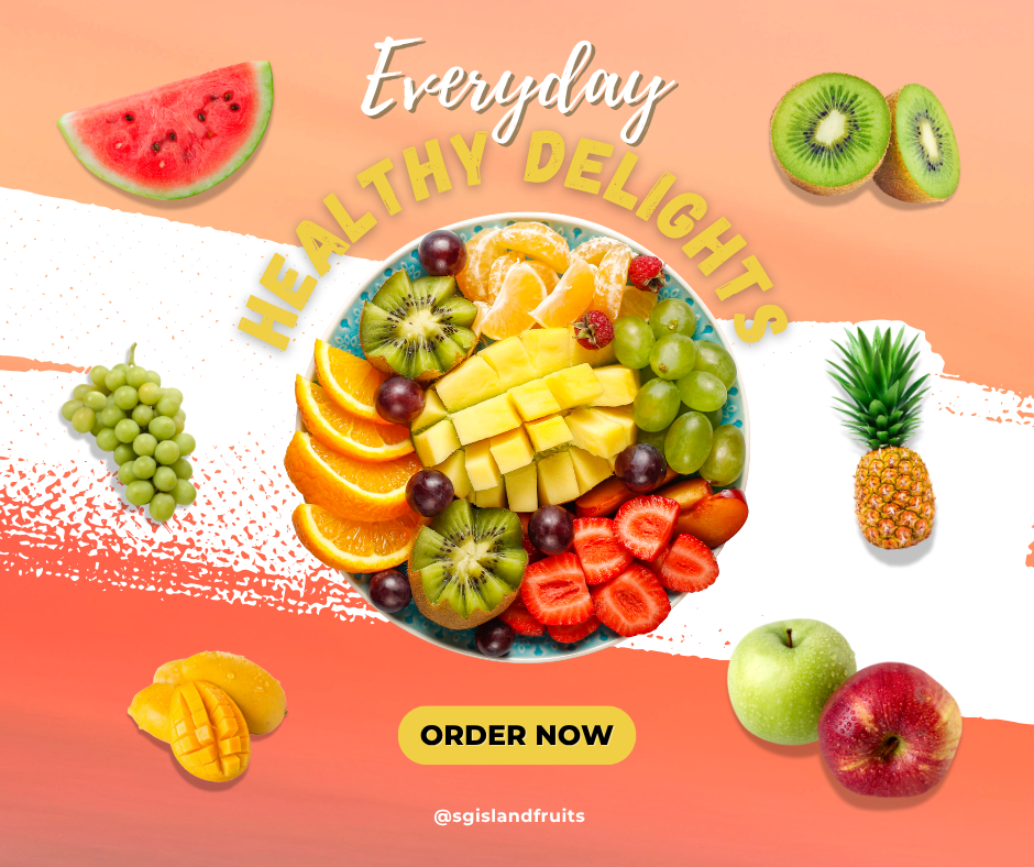 social post image showing fruits plate and order now button