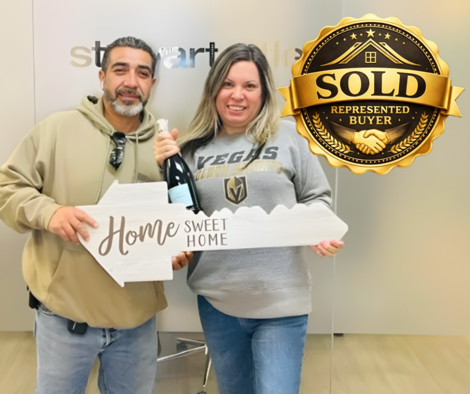 a man and woman holding a sign that says home sweet home sweet home sweet home