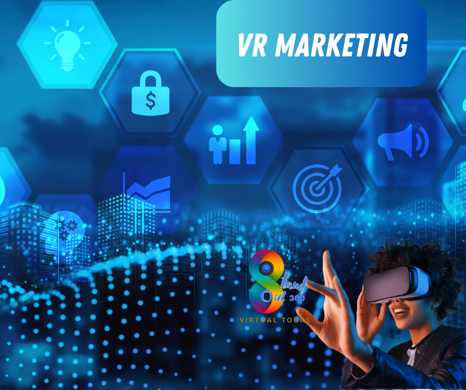 a man in a virtual reality vr headset with virtual reality marketing