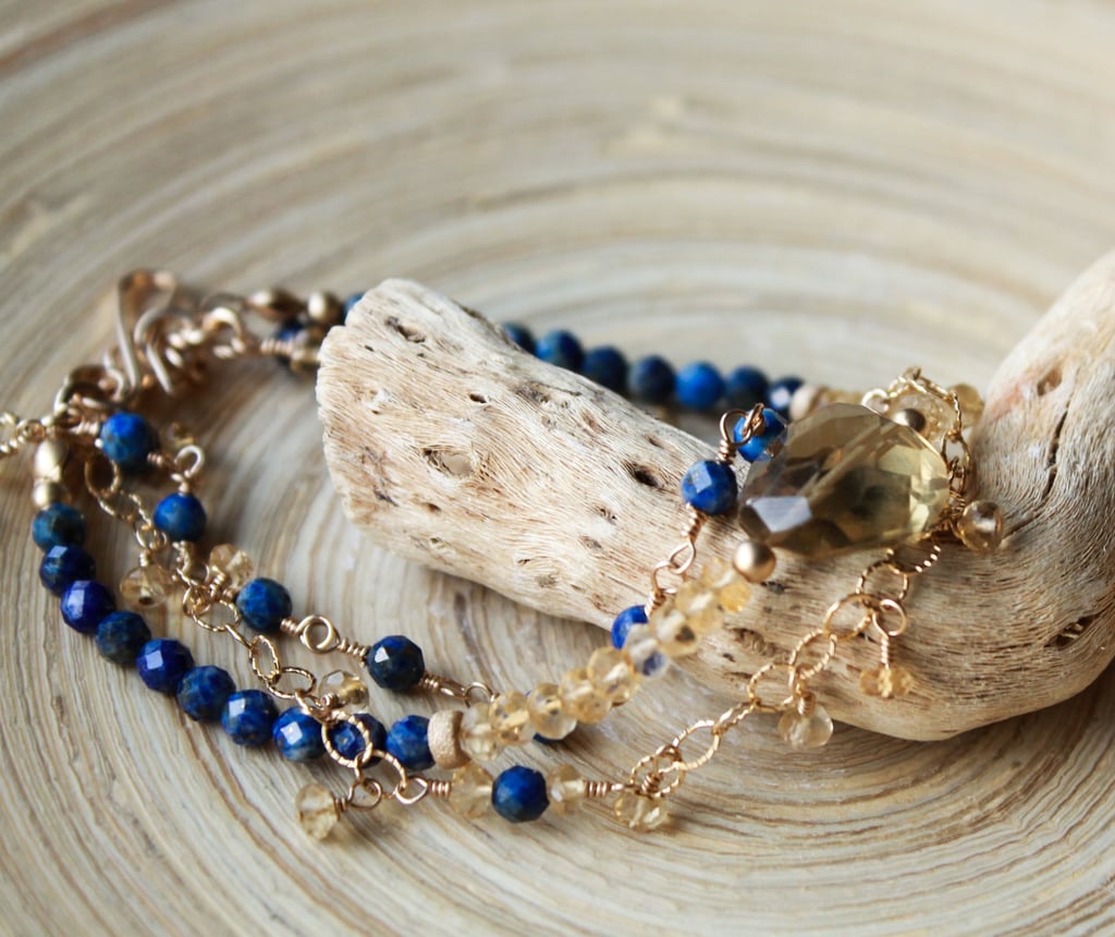 Gold filled multi strands bracelet with gemstones