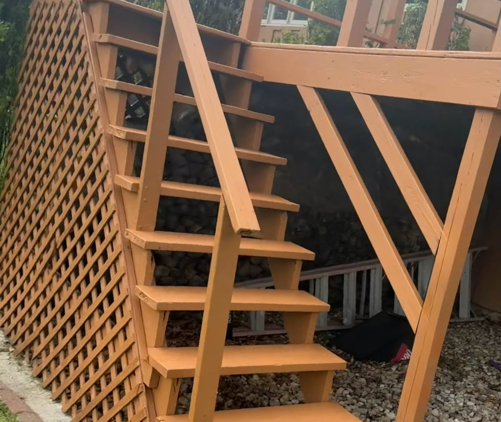Deck stairs freshly stained using sherwin-williams products located in Deforest, WI