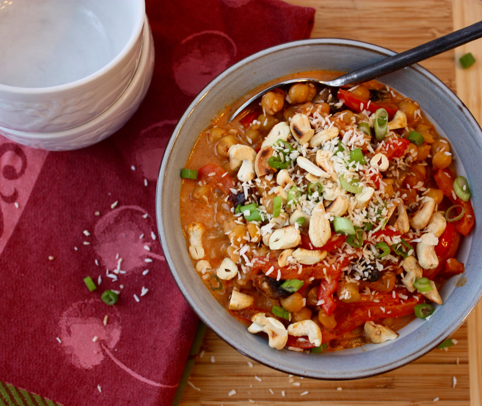 chickpea curry with coconut and cashews