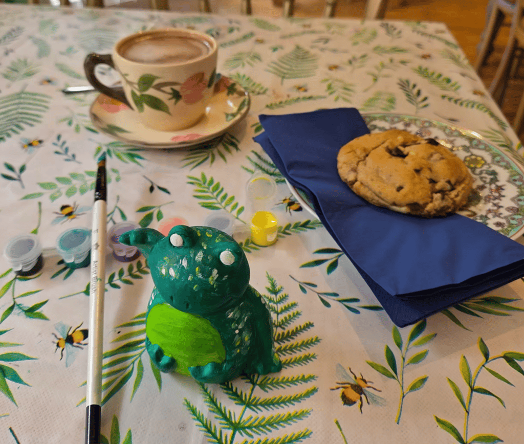 Toddler pottery painting, coffee and cake at The Crafty Beanie craft studio in Saffron Walden.