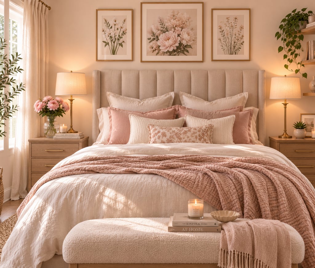 feminine bedroom headboard ideas with tall upholstered linen headboard in ivory