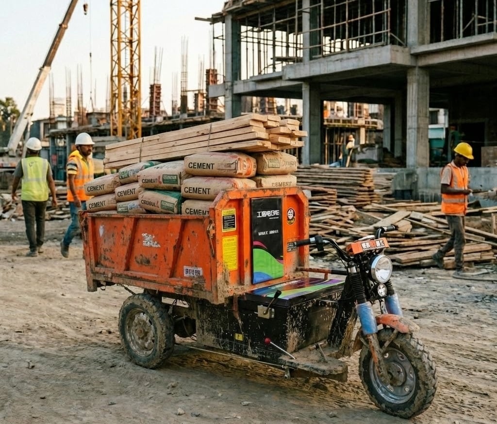 electric freight tricycle for construction sites carrying heavy materials