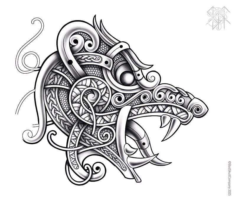 a tattoo style of a viking bear head