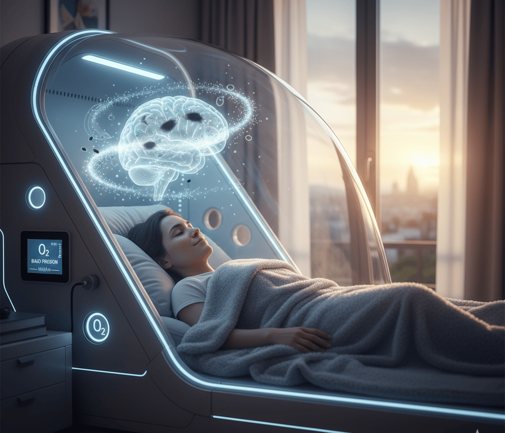 Persona en cámara hiperbárica futurista