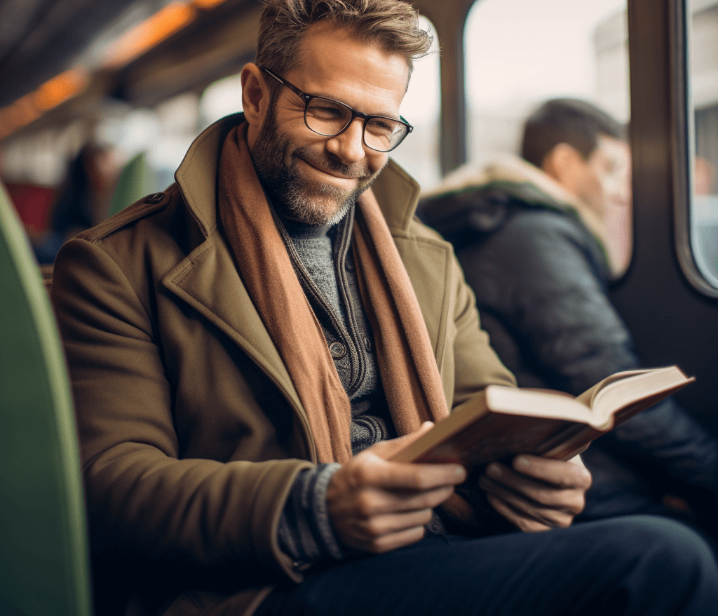 Man reading in a train