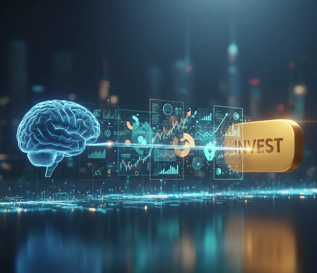 Conceptual 3D illustration of a bridge made of icons and data charts connecting psychological insigh