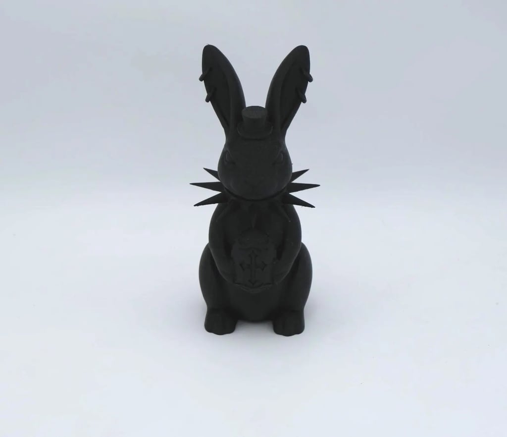 Gothic Easter bunny figurine with spiked collar and top hat, black ABS