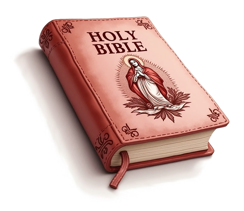 Old leather Bible book cover with picture of Mary.