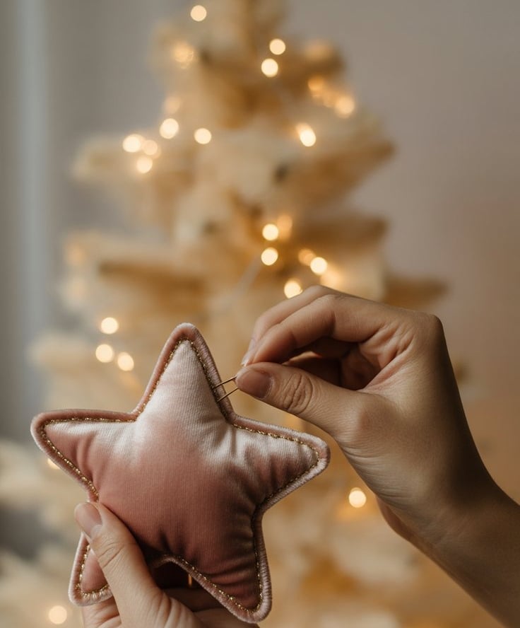a person holding a starfish in front of a christmas tree