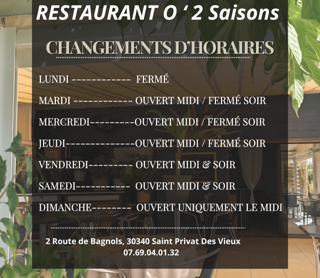 horaire d'ouverture restaurant alès