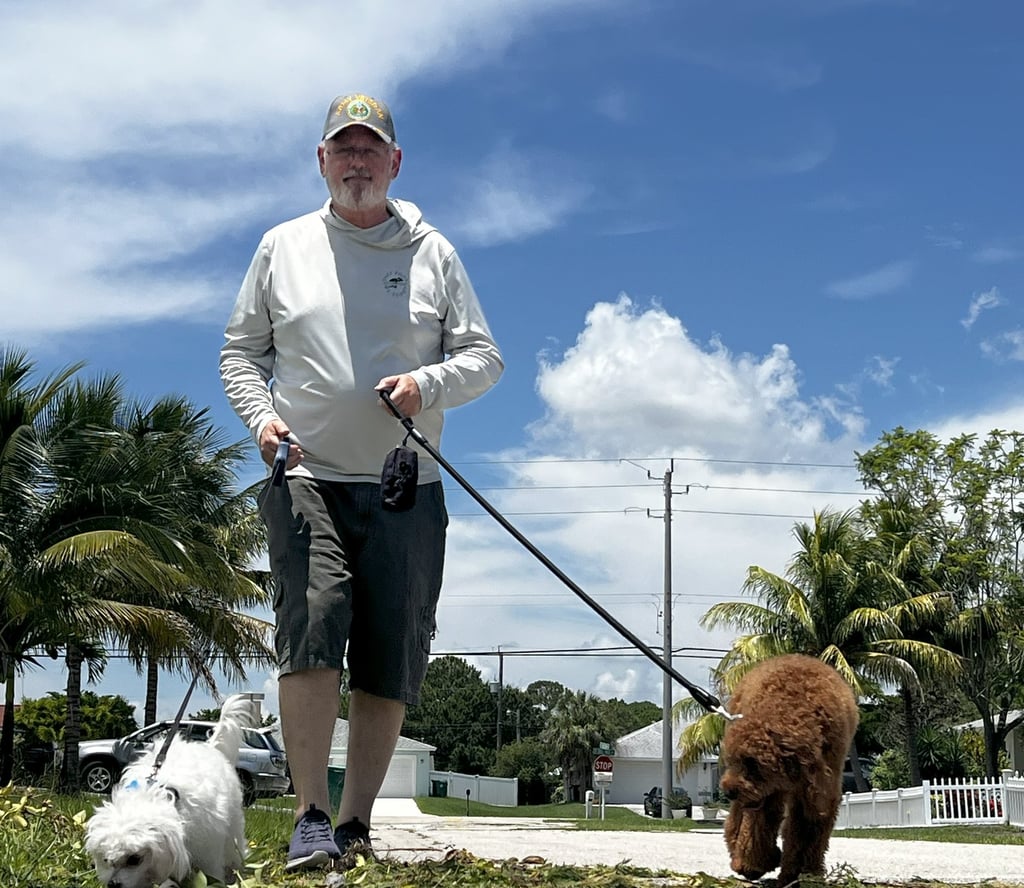 Robert walking 2 dogs