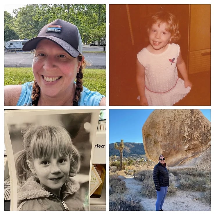 Collage of Audra M through years  young and as she grew up woman