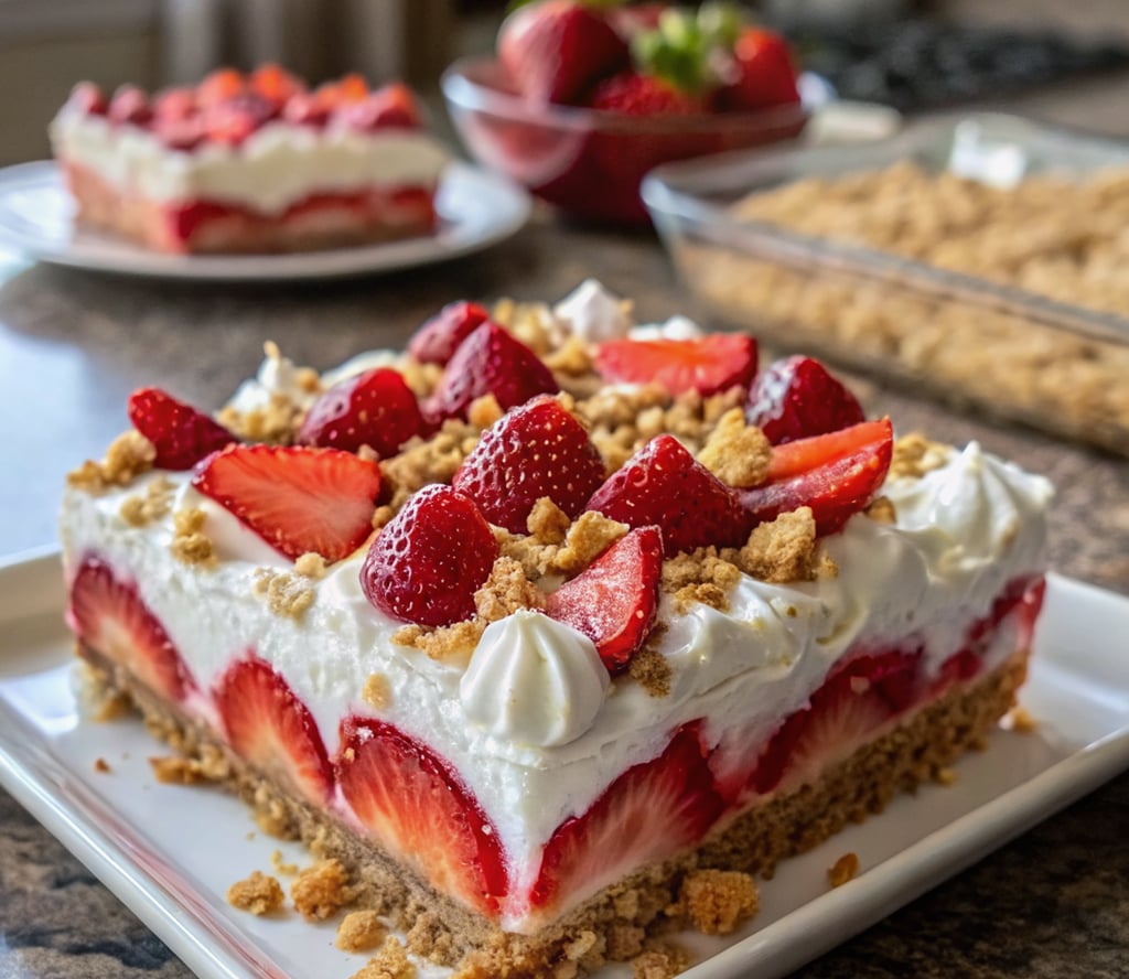 Freshly baked chewy strawberry cookies with crumble topping on a white plate.