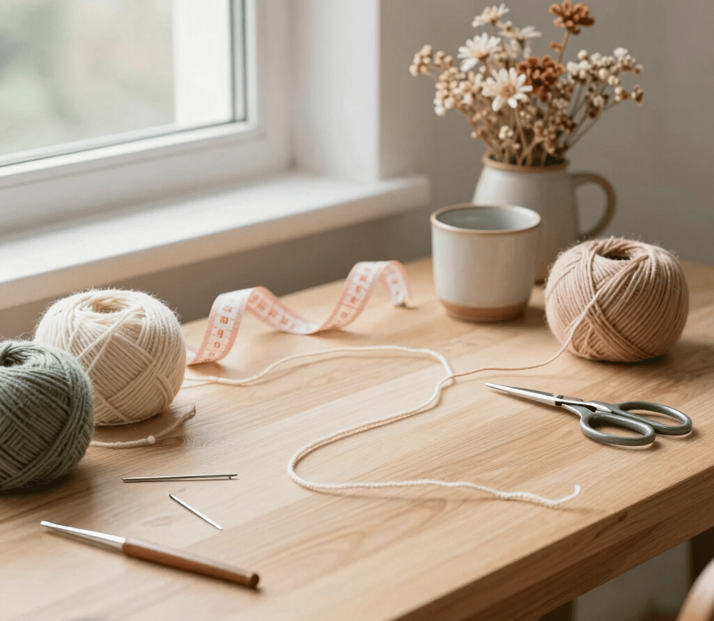 Close-up of artisan hands crocheting a delicate doll with soft cotton yarn.