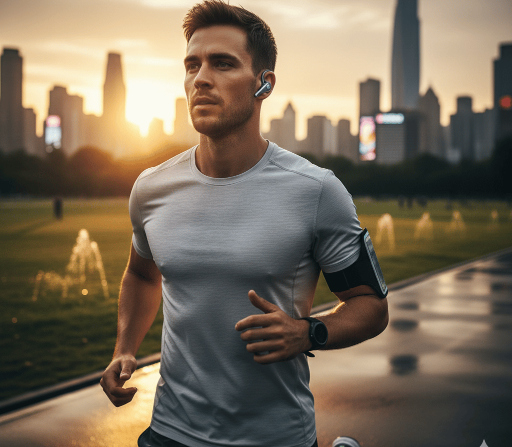 Um homem de camisa branca está correndo no parque