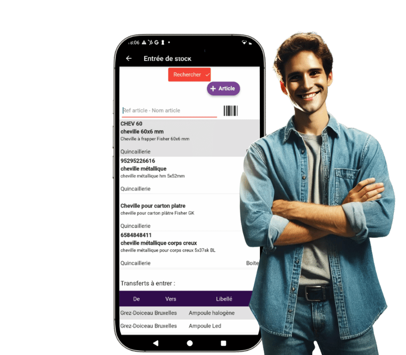 gestionnaire de stock avec une entrée de stock dans le logiciel stockmobil