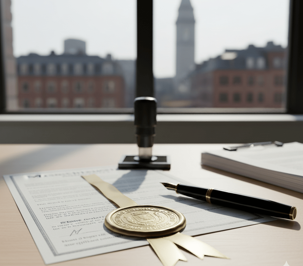 Boston apostille certificate attached to Massachusetts birth record for international authentication