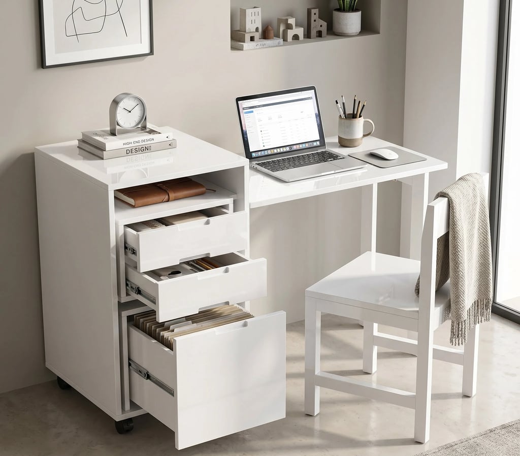 Three drawer cabinet that turns into a desk