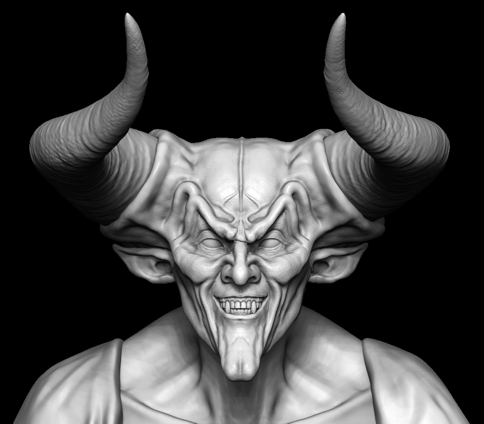 Demonic fantasy character bust digitally sculpted for professional 3D sculptural services